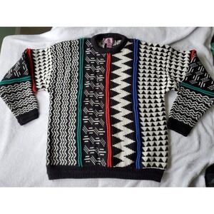 Vintage Concrete Mix Men's Sweater 90s Medium Like Cosby Show Geometric